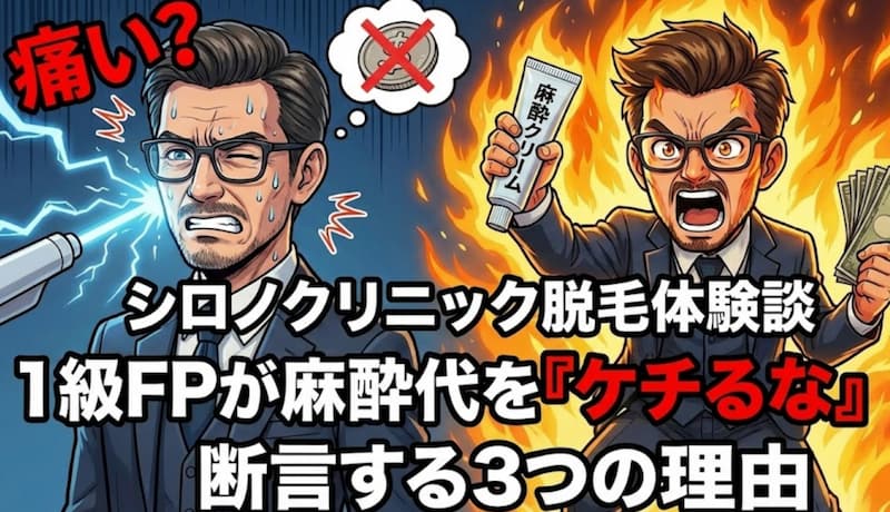シロノクリニックの脱毛体験と麻酔代の投資価値を解説する1級FPのアイキャッチイラスト