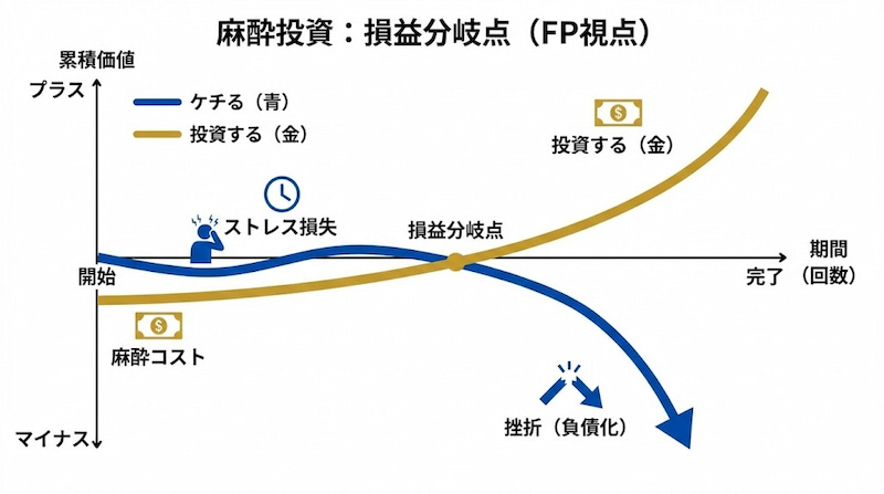 1級FPの視点による、脱毛の麻酔代投資と生産性の損益分岐点グラフ
