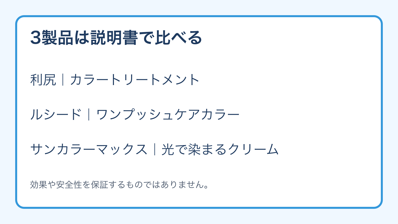 利尻のカラートリートメント・ルシードのワンプッシュケアカラー・サンカラーマックスの光で染まるクリームを分けた図