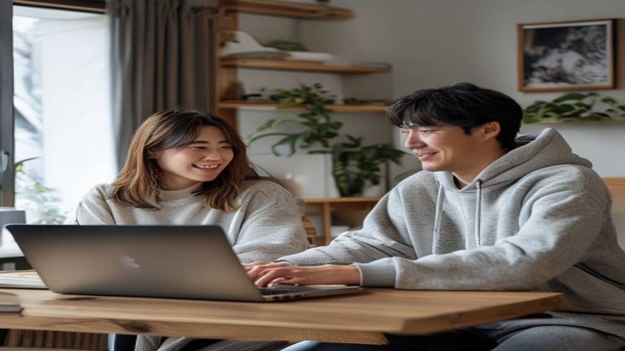 40代日本人男性が自宅のホームオフィスでノートパソコンを使い、GLP-1オンライン診療のビデオカウンセリングを優しい女性医師と受けているシーン。グレーパーカーを着てミニマルな空間でリラックスした表情を浮かべる様子を撮影。1級ファイナンシャル・プランニング技能士のニカイドウが解説する、通院ゼロで月20時間の機会損失を回避・月額4,378円から始められる低リスク投資・家族にバレない精神的ROIという40代男性がGLP-1オンライン診療を選ぶべき3つの理由を象徴する画像。元大手証券会社で営業課長として5年・25kg減量実体験者が論じるメンズ医療ダイエット投資・自己投資・ミニマムライフ・経済的自由達成のためのオンライン診療活用ガイドのH2見出しビジュアル。