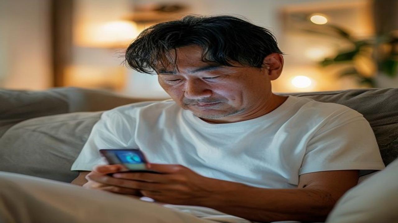 ED治療オンライン診療をスマートフォンで受診する40代男性のイメージ