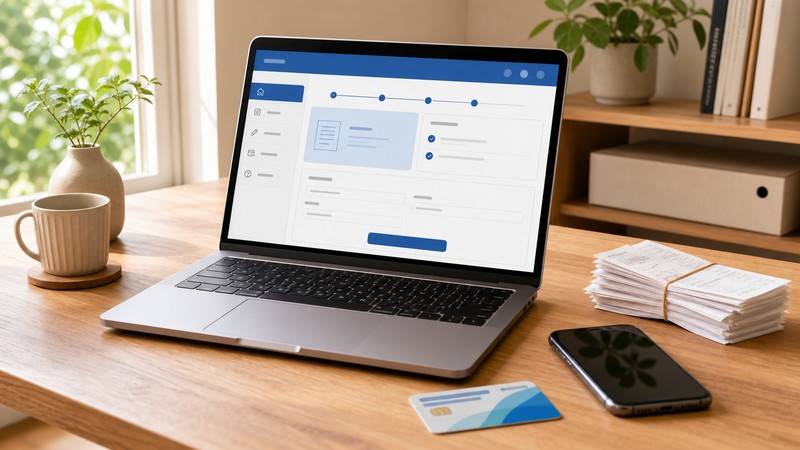 【1級ファイナンシャル・プランニング技能士監修】e-Taxで医療費控除の確定申告を進める5ステップ手順を解説する画像。MacBookとマイナンバーカード・スマートフォン・領収書集計の流れを1級FPのニカイドウが2026年版で整理。
