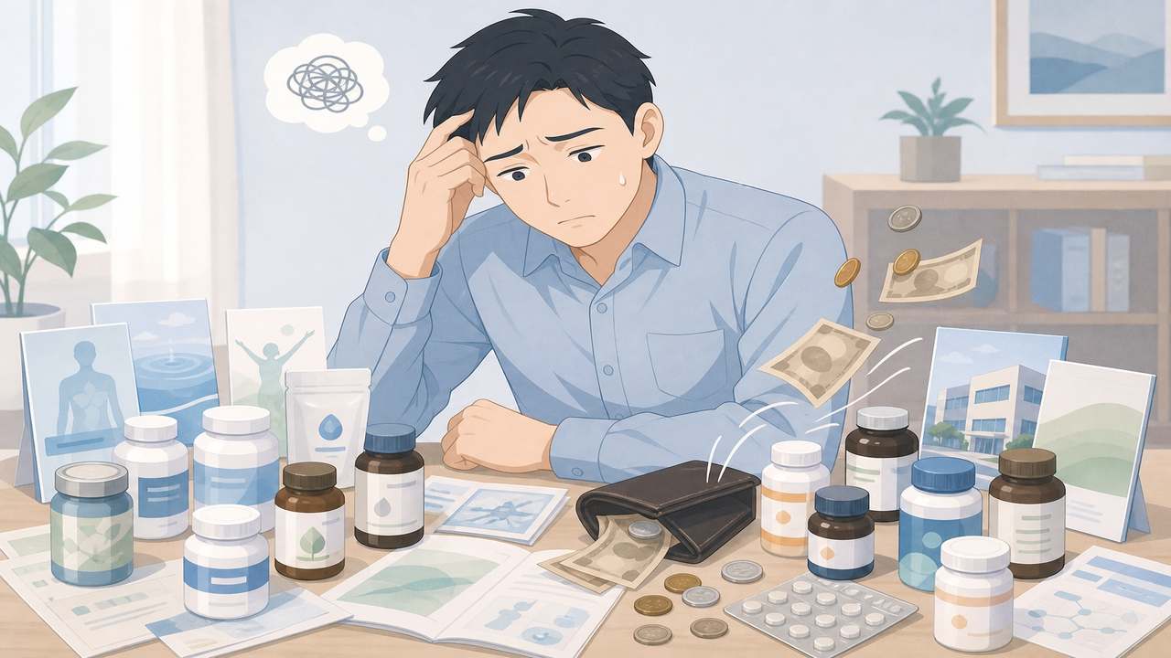 現在地を測らず投資して迷う男性のイラスト