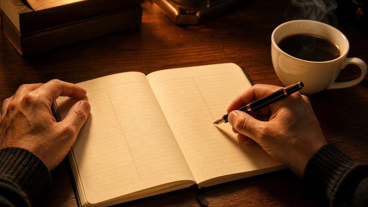 歯列矯正をやるべきか判断するために、メリット・費用・治療期間をノートへ書き出して整理する手元のイラスト。1級FPが勧める、100万円の歯のケアを感情ではなく明確な基準で決める意思決定プロセスを表している。