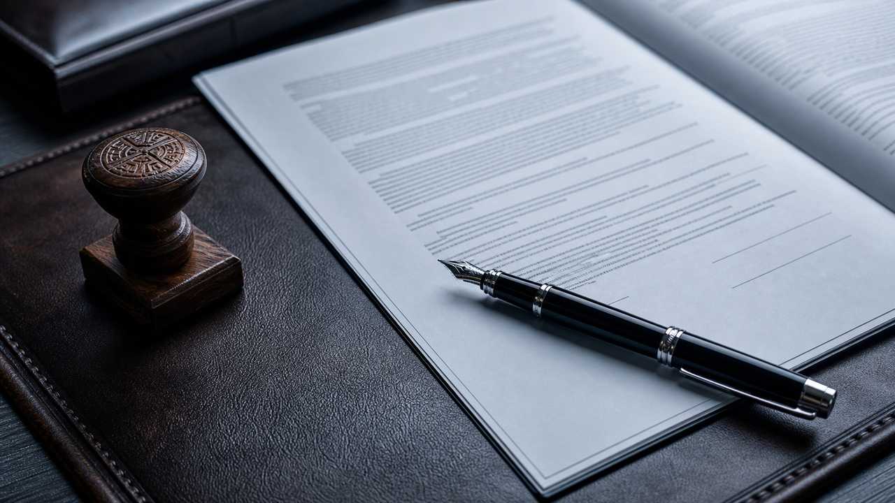 歯列矯正の中止・返金など契約上の注意点を確認する契約書とペン。途中解約時の費用や返金条件など、矯正治療の契約で見落としやすいポイントを1級FPがお金の視点でチェックする章のイメージ画像。