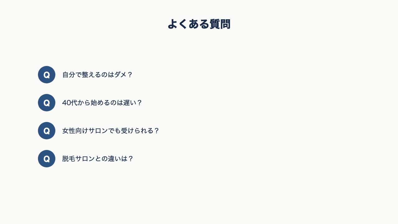 眉サロンのよくある質問4点を示すQ&A図解。