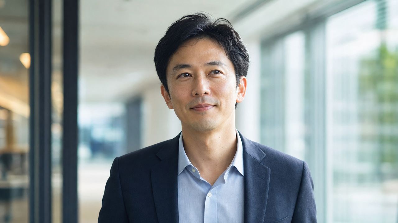 AGAと印象・キャリアの関係を象徴するイメージ。ネイビーのスリーピース姿のビジネスパーソンが、高層ビルを望む会議室で握手を交わすシーン。