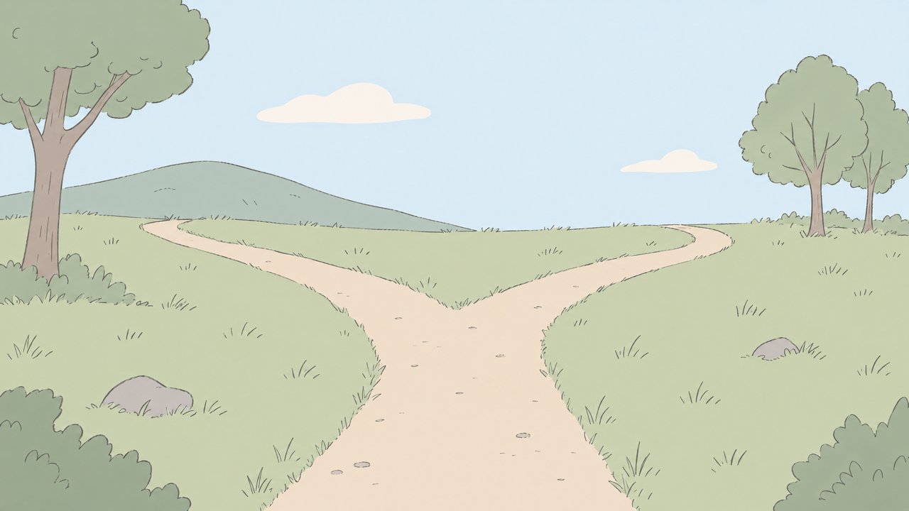 公園の散歩道が二つに分かれる分かれ道のイラスト
